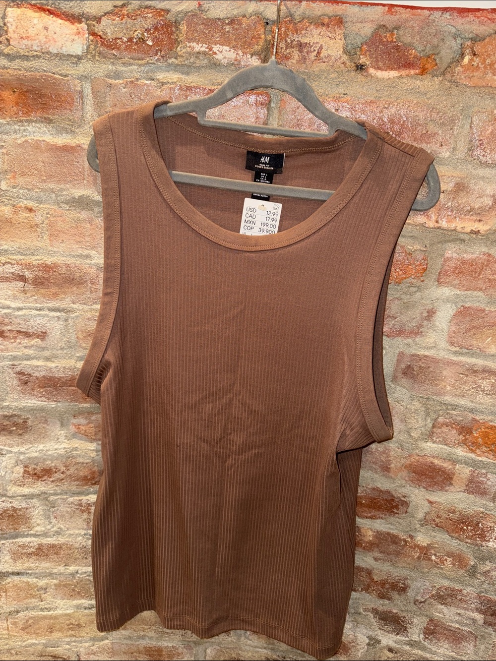 H&M Ribbed Sleeveless Tank Top in Brown